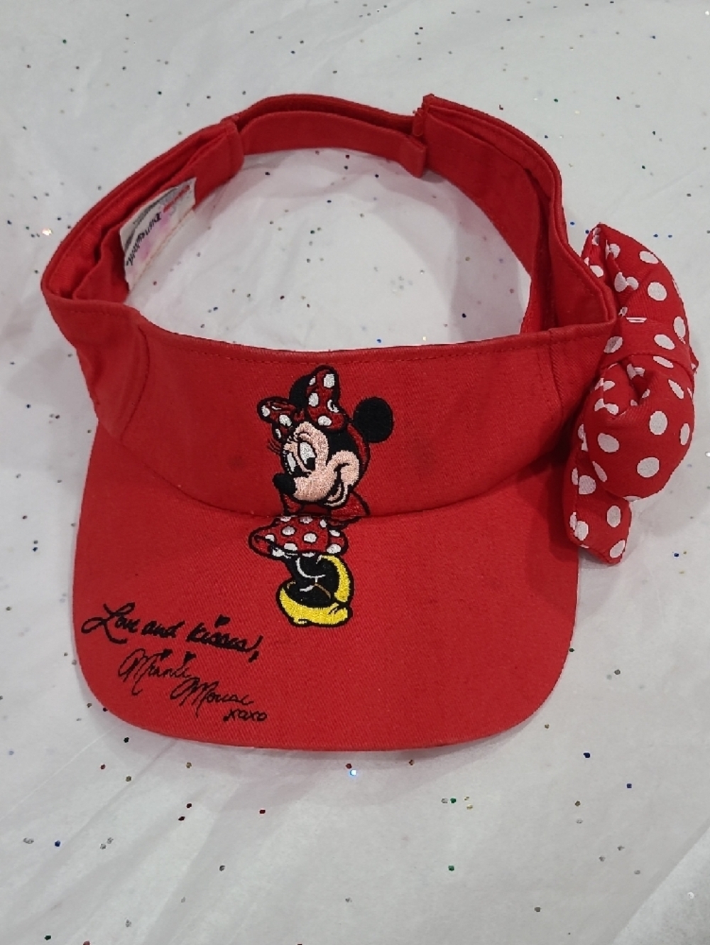 Disney Red Minnie Mouse Kids And Womens Visor with Polka Dot Bow